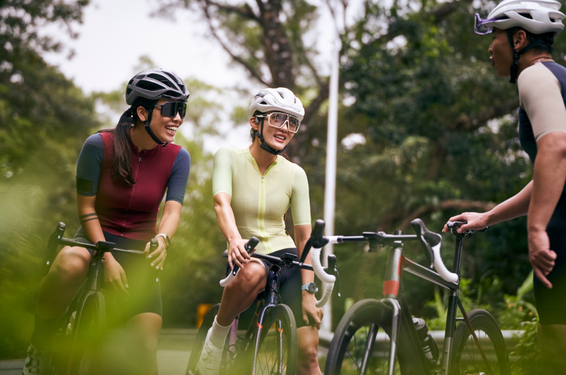 Cyclists riding through the precinct